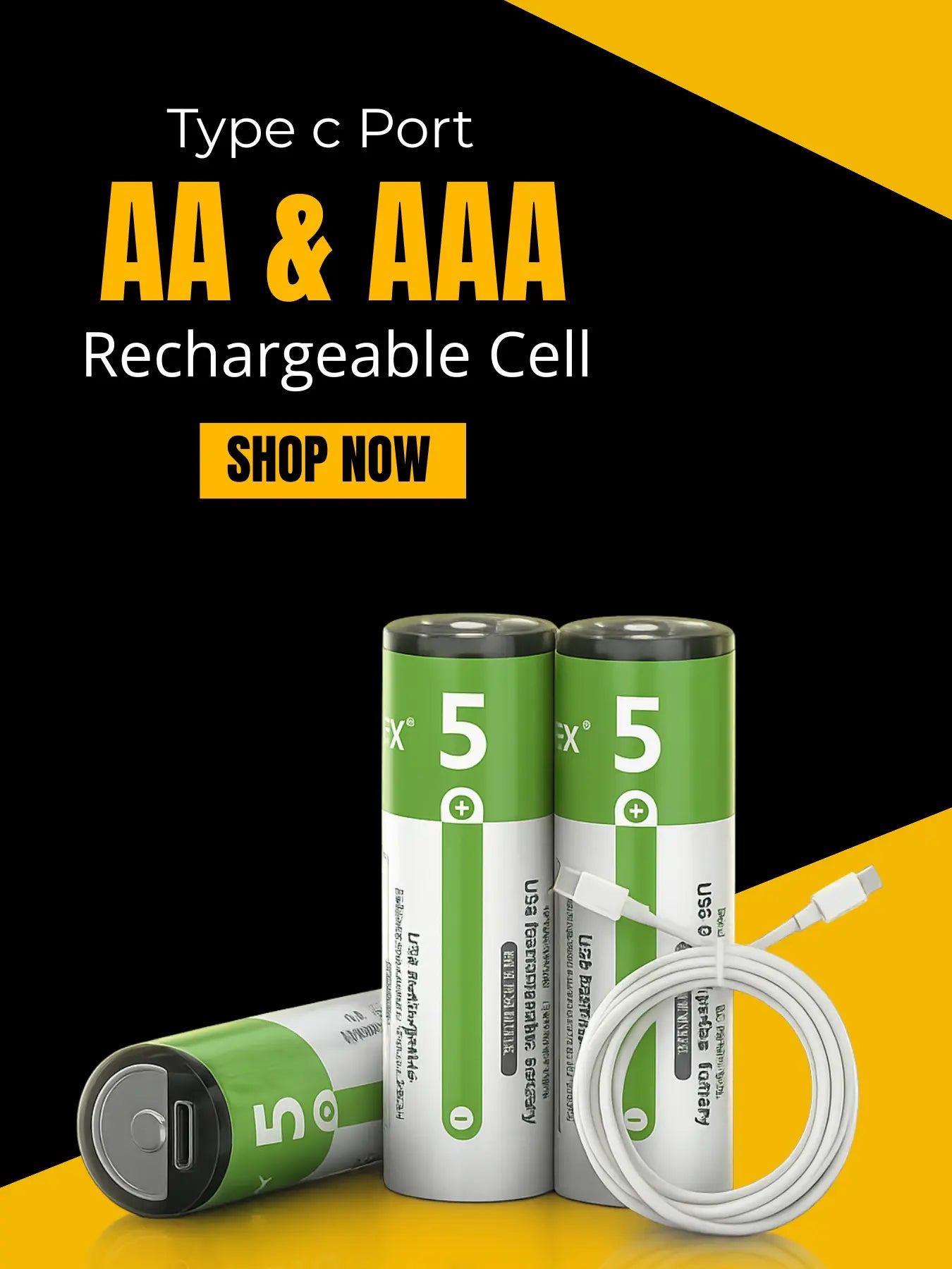 vierex rechargeable cells with c type ports AA AAA